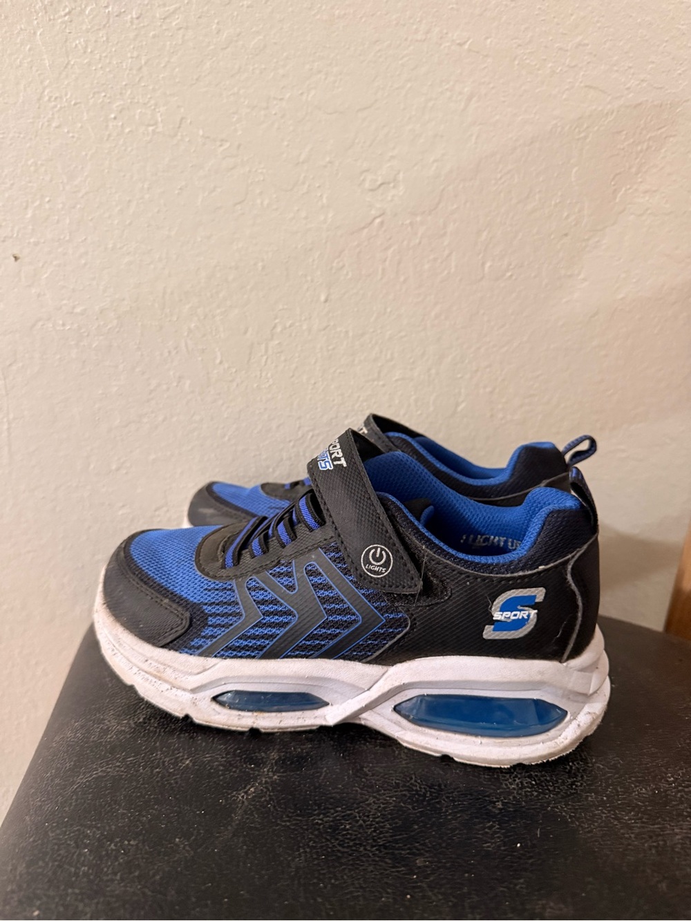 Kids Black and Blue Light-Up Sketchers Sport with Hook-and-Loop Strap